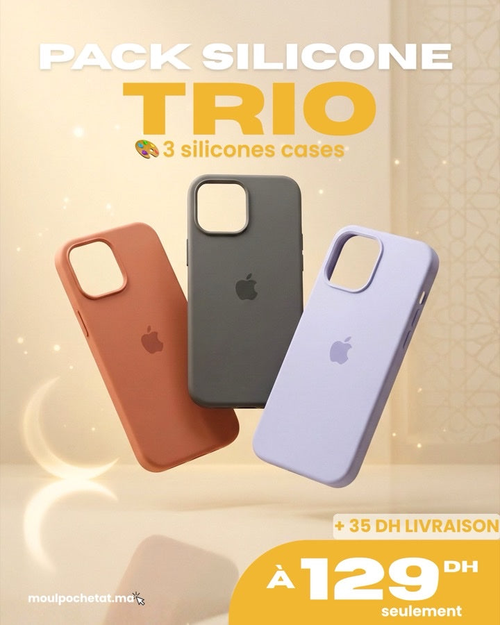 Pack Silicone Trio - 3 coques iPhone silicone premium a 129 DH